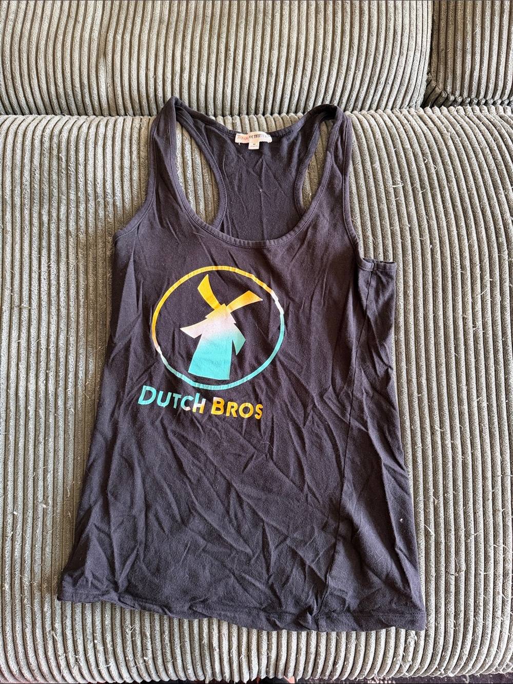Dutch Bros Black Tank Top with Teal and Yellow Logo